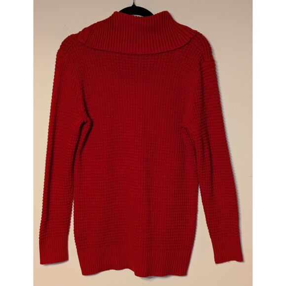 Calvin Klein Women M Red Textured Button Neck Knit Sweater Cozy Winter Christmas - Picture 2 of 12